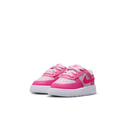 Toddler Nike Air Force 1 low-top sneakers, pink-and-white colorway, angled front view