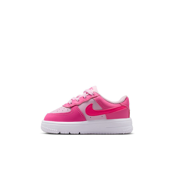 Toddler Nike Air Force 1 low-top sneakers, pink and white, profile view