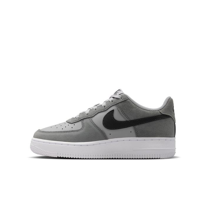 Youth Air Force 1 low-top sneakers in smoke gray with black swoosh and white sole
