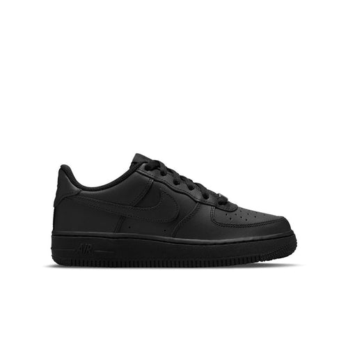 Black youth low-top sneakers with lace-up closure and swoosh detail