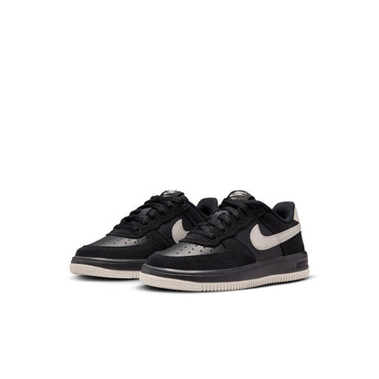 Pair of kids Air Force 1 LV8 2 lace sneakers, black uppers with light bone accents