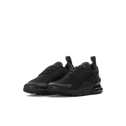 Kids black low-top sneaker with breathable mesh panels and chunky air-cushioned sole
