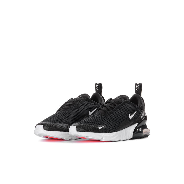 Kids' Nike Air Max 270 lace-up sneakers in black with visible Air cushioning unit