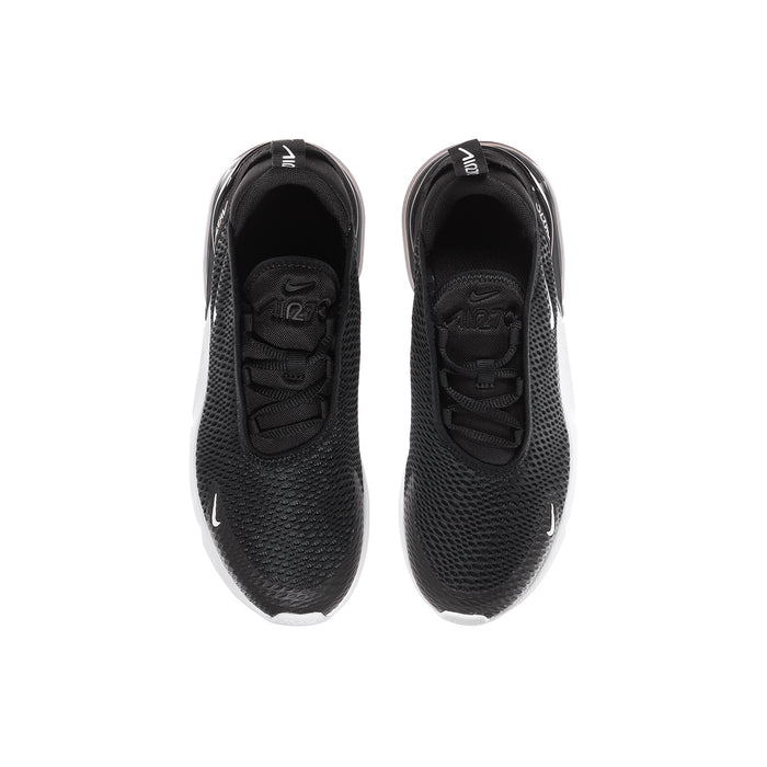 Kids' Nike Air Max 270 sneakers, black mesh uppers with lace-up front view