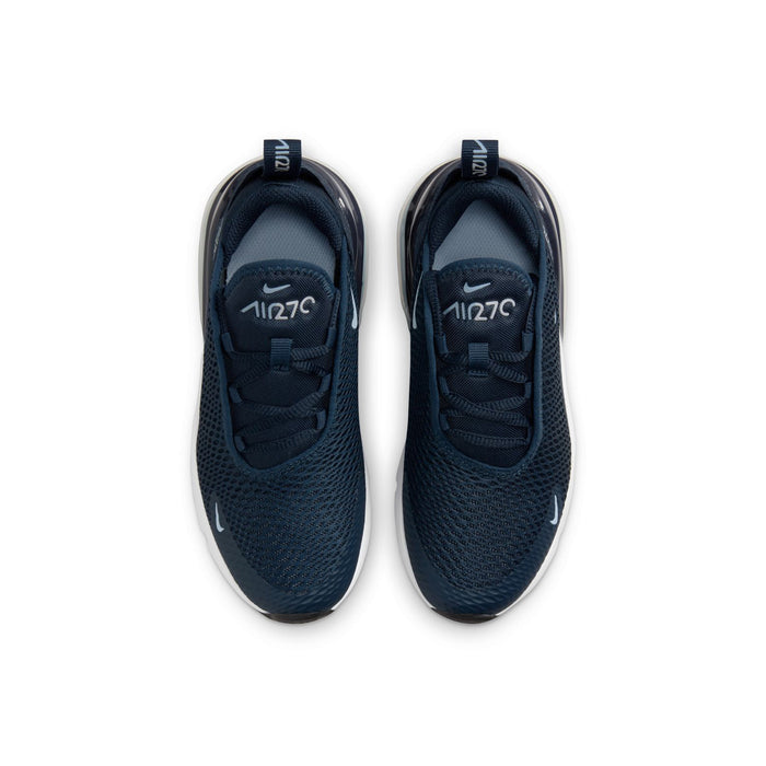 Kids navy Air Max 270 sneakers, lace-up with Air 270 logo on tongue