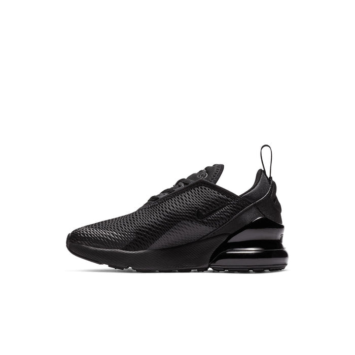 Kids black lace-up sneaker with diagonal overlay and air-cushioned heel unit