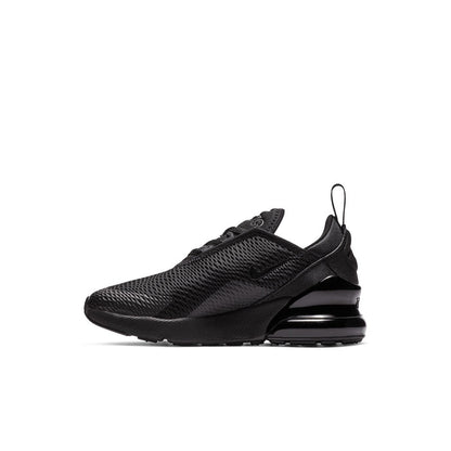 Kids black lace-up sneaker with diagonal overlay and air-cushioned heel unit