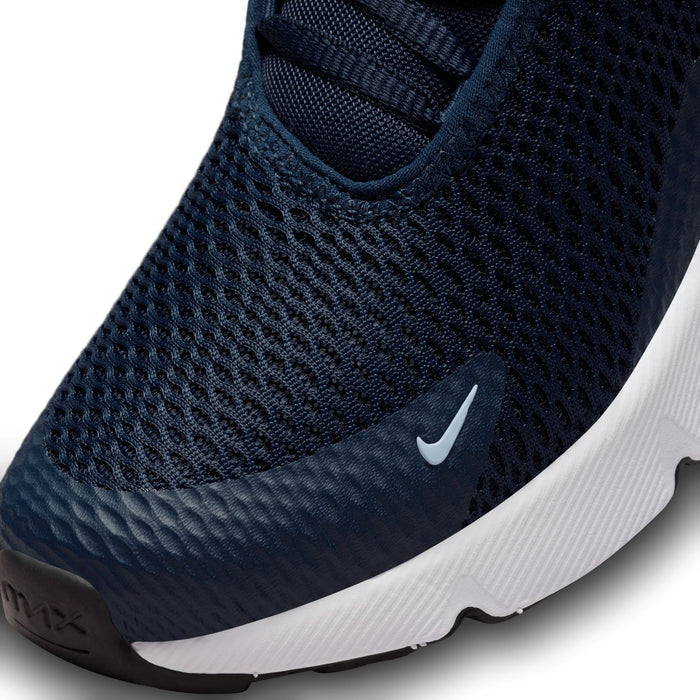 Kids dark navy Air Max 270 knit-texture upper with small swoosh near toe