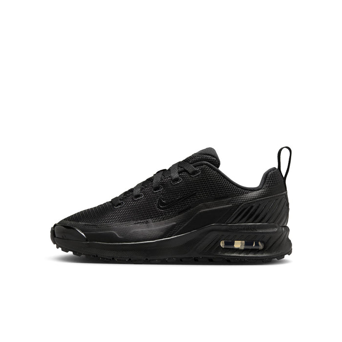 Youth black mesh lace-up running shoes with Air Max window on side