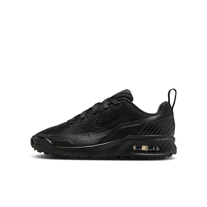 Youth black mesh lace-up running shoes with Air Max window on side