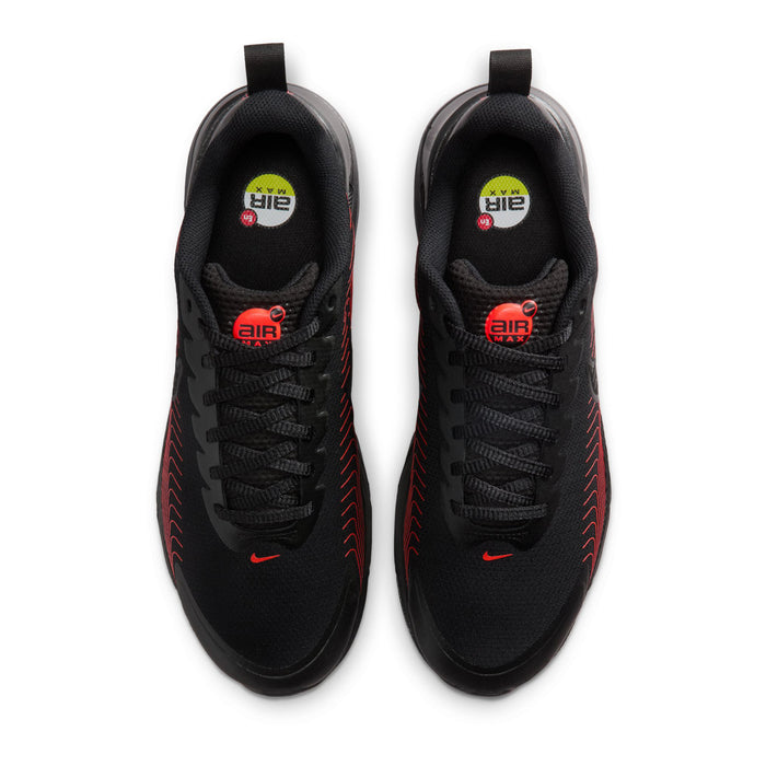 Pair of men's black mesh sneakers with red laces and Air Max heel branding