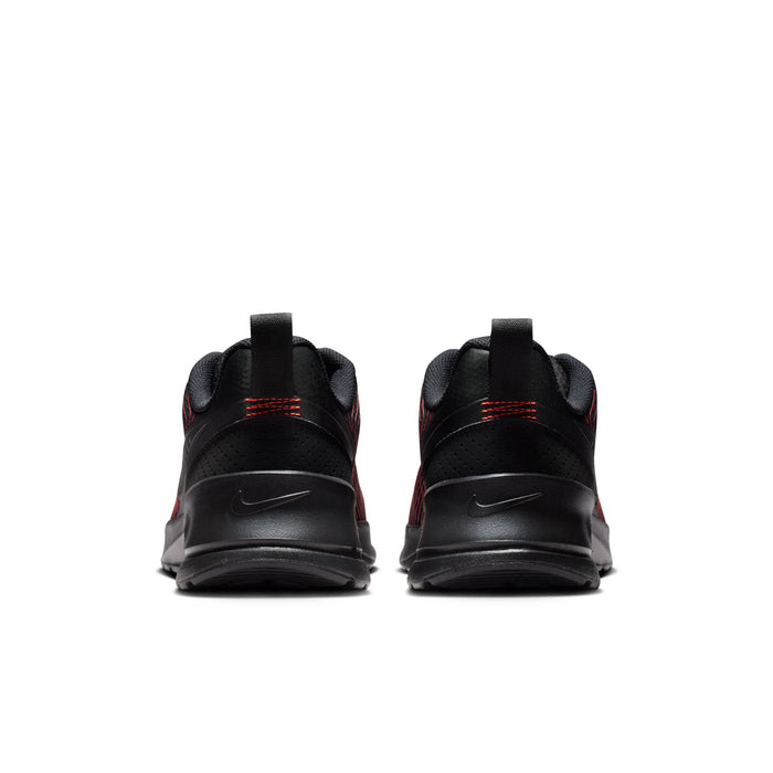 Pair of men's black sneakers with rear heel cushioning and red accent stripes