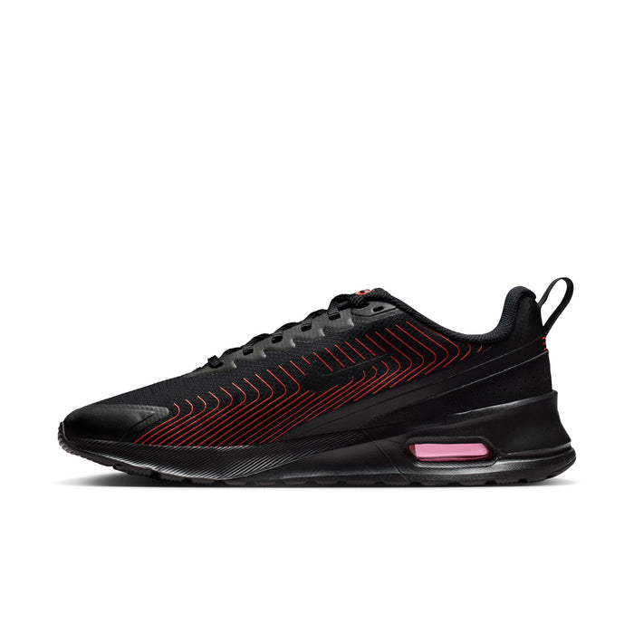 Men's black sneakers with red wave lines and pink Air window at midsole