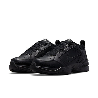 Men's black wide athletic sneakers, lace-up front view with swoosh