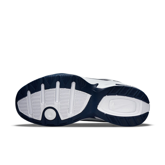 Men's white and navy outsole with tread pattern and Air cushioning unit