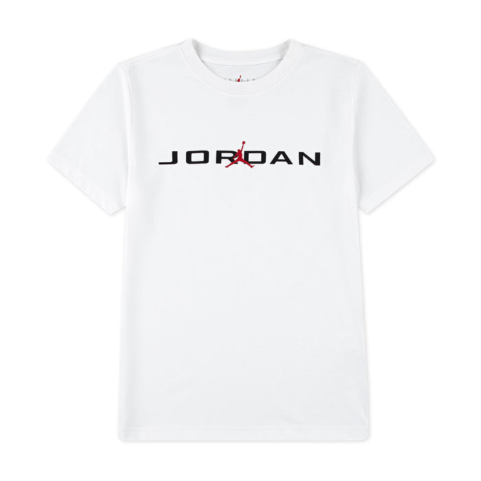 Youth white crew-neck T-shirt with Jordan logo print