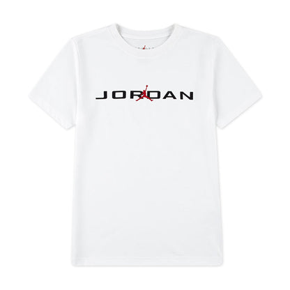 Youth white crew-neck T-shirt with Jordan logo print