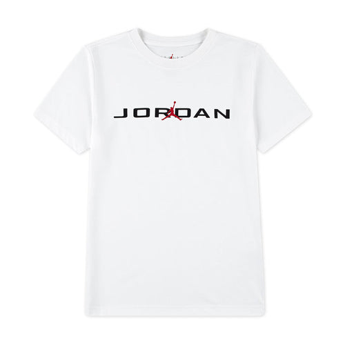 Youth white crew-neck T-shirt with Jordan logo print