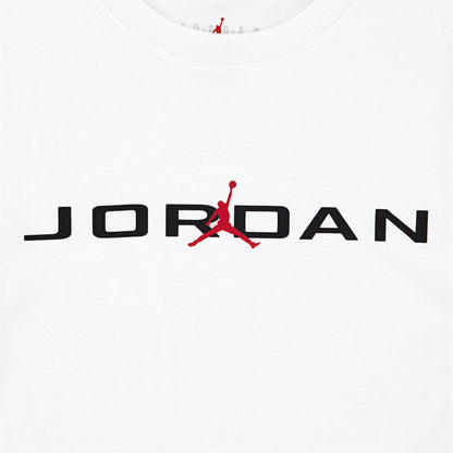 Youth white crew-neck T-shirt close-up of Jordan logo