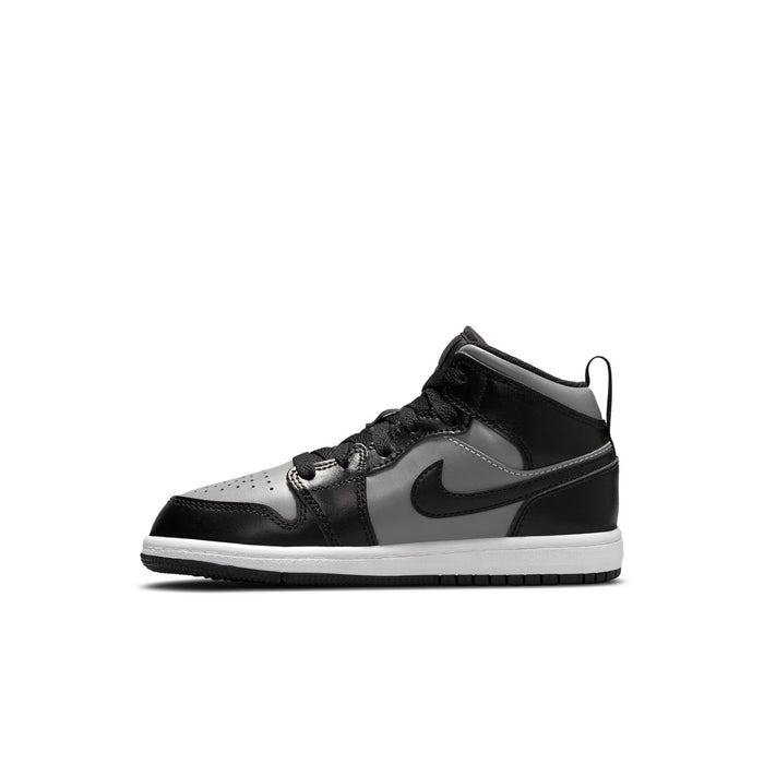 Kids black, grey and white high-top sneaker with Nike swoosh and lace-up
