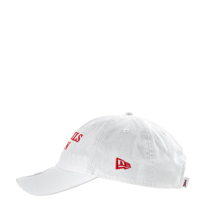 White baseball cap with red New Era logo patch and side Angels lettering