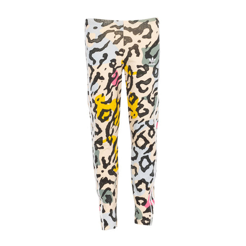 Youth animal print leggings, beige with multicolor leopard spots and skinny fit