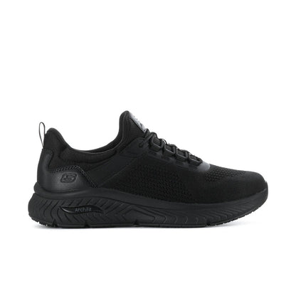 Men's black lace-up slip-resistant sneaker with textured cushioned sole