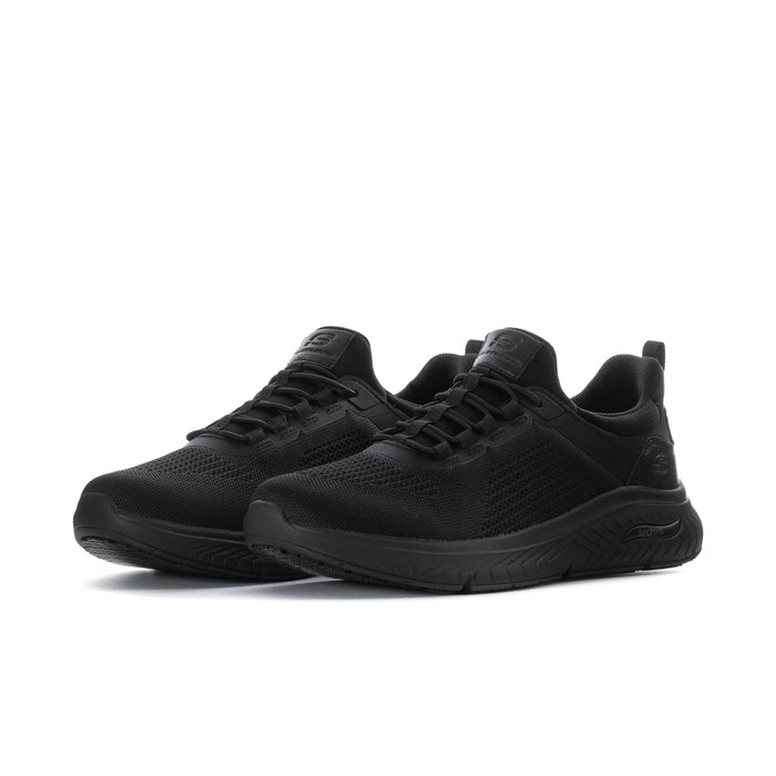 Men's black lace-up sneaker, side profile with padded collar and rubber outsole