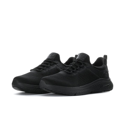 Men's black lace-up sneaker, side profile with padded collar and rubber outsole