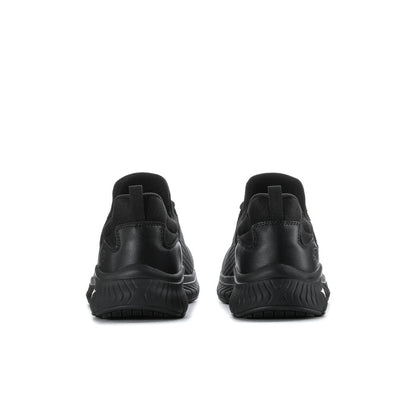 Men's black sneaker outsoles showing tread pattern and rear heel grip