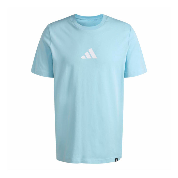 Men's light blue crew-neck T-shirt with small white adidas logo on chest