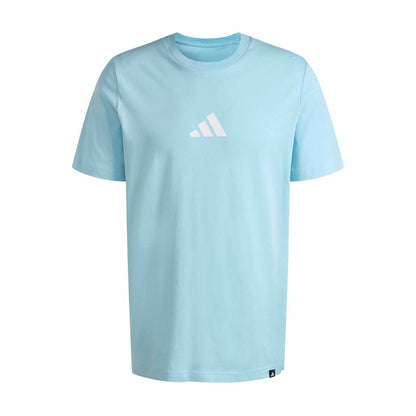 Men's light blue crew-neck T-shirt with small white adidas logo on chest