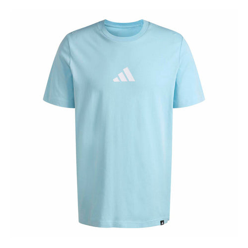 Men's light blue crew-neck T-shirt with small white adidas logo on chest