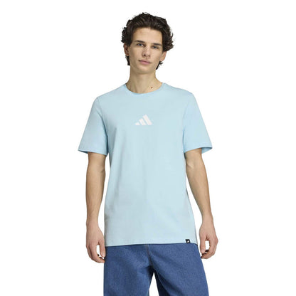 Men's light blue crew-neck T-shirt with white adidas logo centered on chest
