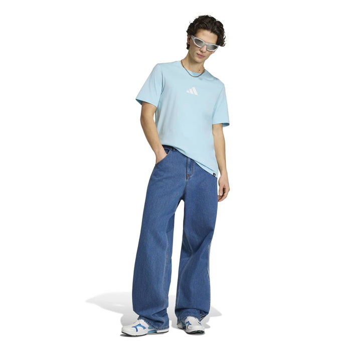Men's light blue crew-neck T-shirt with small white adidas logo on the front
