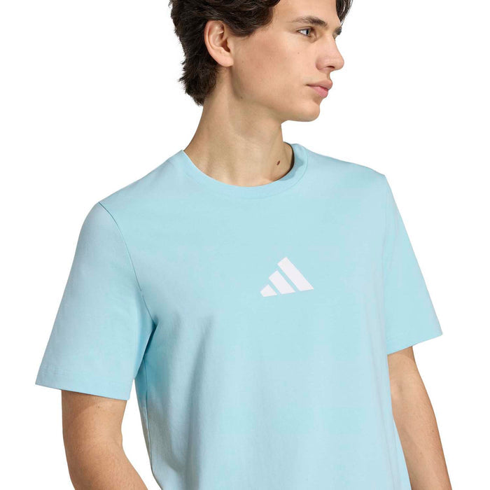Men's light blue crew-neck T-shirt with white adidas logo detail on chest