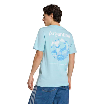 Men's light blue T-shirt with back text 'Argentina' and large soccer ball graphic