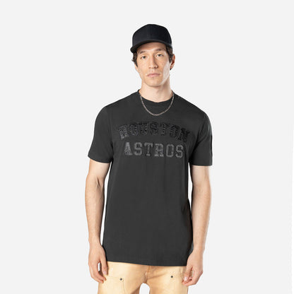 Black crew-neck men’s Astros T-shirt with large front print graphic