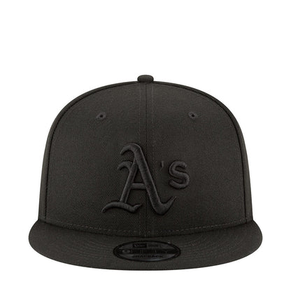 Black baseball cap with raised logo on front panel