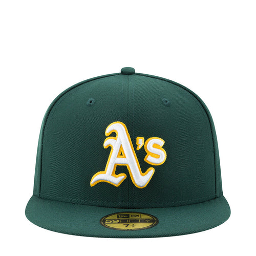 Green baseball cap with yellow A's logo on front