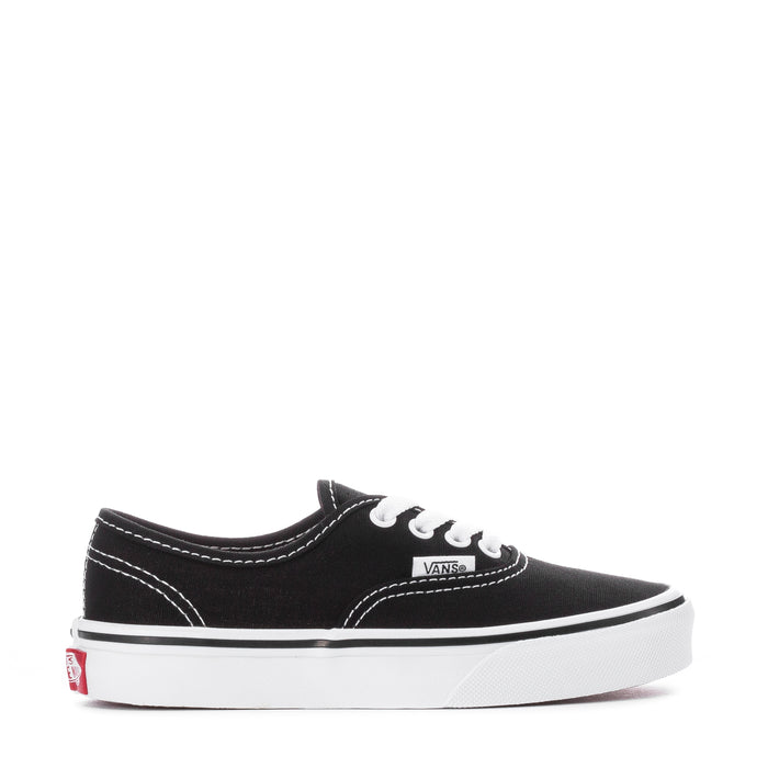 Kids' Vans black canvas sneakers, white laces, sidewall stitching