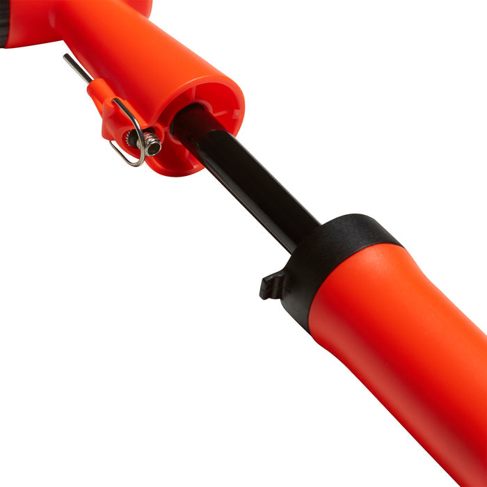 Solar red inflator nozzle with black sleeve, metal pin and strap clip