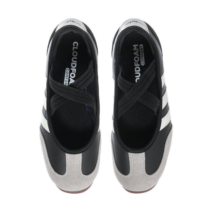 Women’s mary jane sneakers with black interior and white/gray uppers, front view