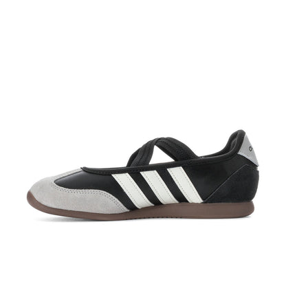Women’s mary jane sneakers, black leather look with white stripes and lace-up closure