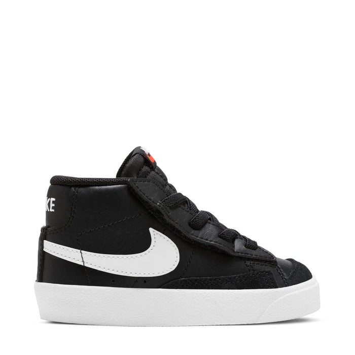 Black toddler high-top sneaker with white swoosh and white midsole; lace-up closure.