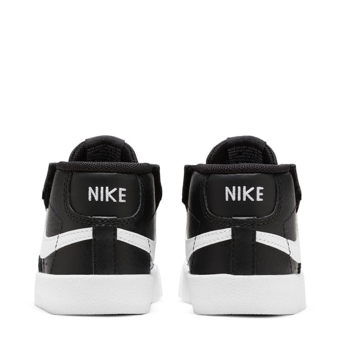 Black toddler high-top sneaker heel with NIKE logo patch and white midsole.