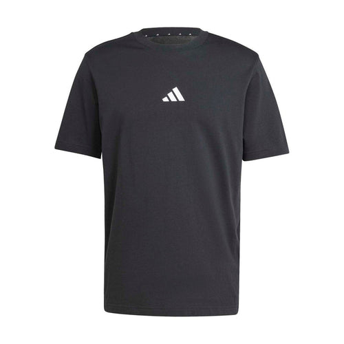 Men's black crewneck t-shirt with small white adidas logo on chest