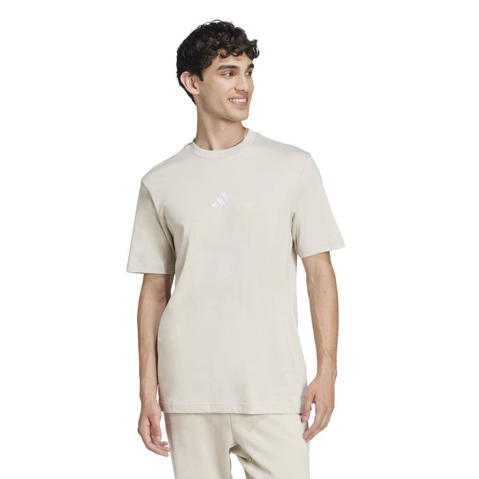 Men's light beige crew-neck T-shirt with small chest logo