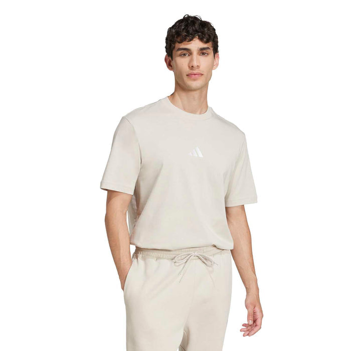 Men's light beige crew-neck T-shirt with short sleeves and small logo