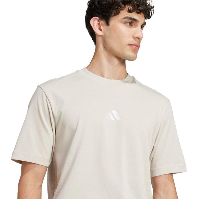Men's light beige crew-neck T-shirt with small chest logo detail